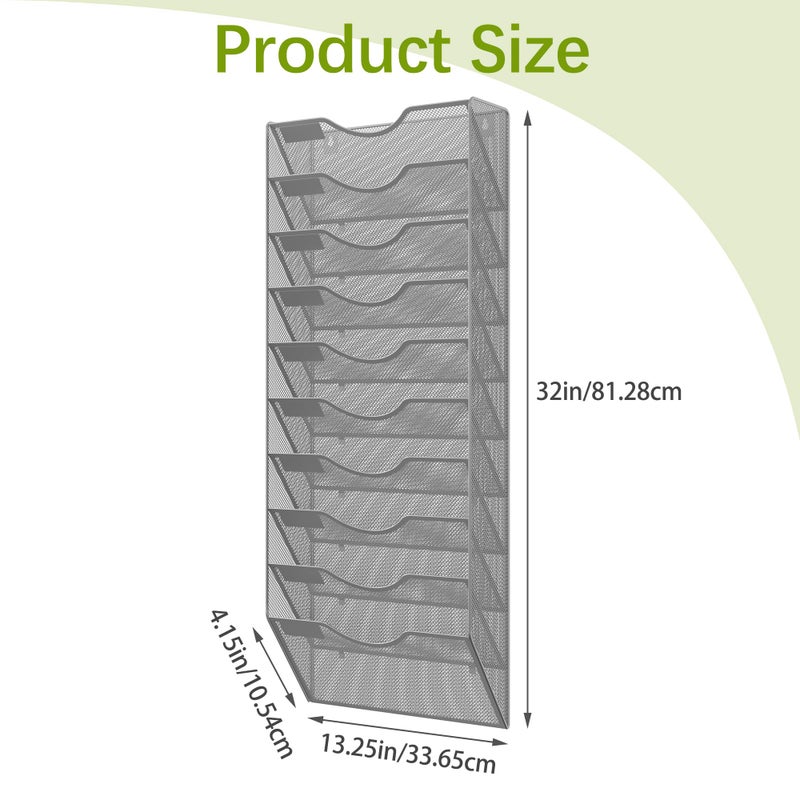 EasyPAG 10 Pocket Mesh Wall File Organizer, Hanging Paper Folder Holder with Classify Label, Vertical Wall Mount Mail Organizer for Office Home Classroom, Silver - Image 4